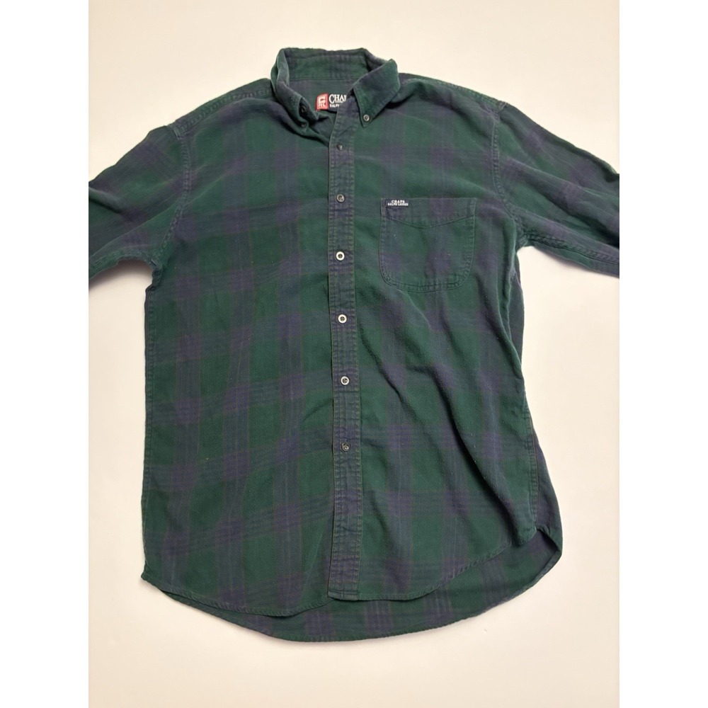 Vintage Chaps Ralph Lauren Green Navy Plaid Flannel Button Down Shirt Mens Med